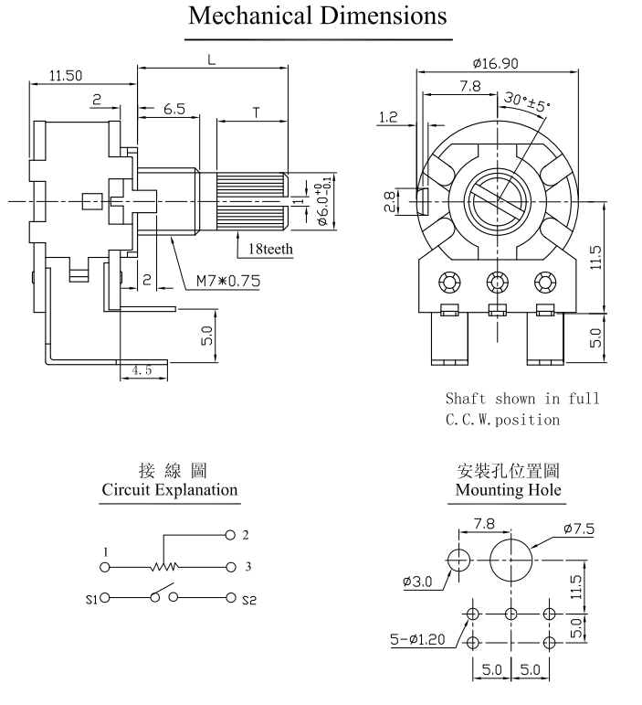 legtop RV16 potentiometer drawing