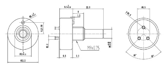 legtop 22mm potentiometer sensor drawing